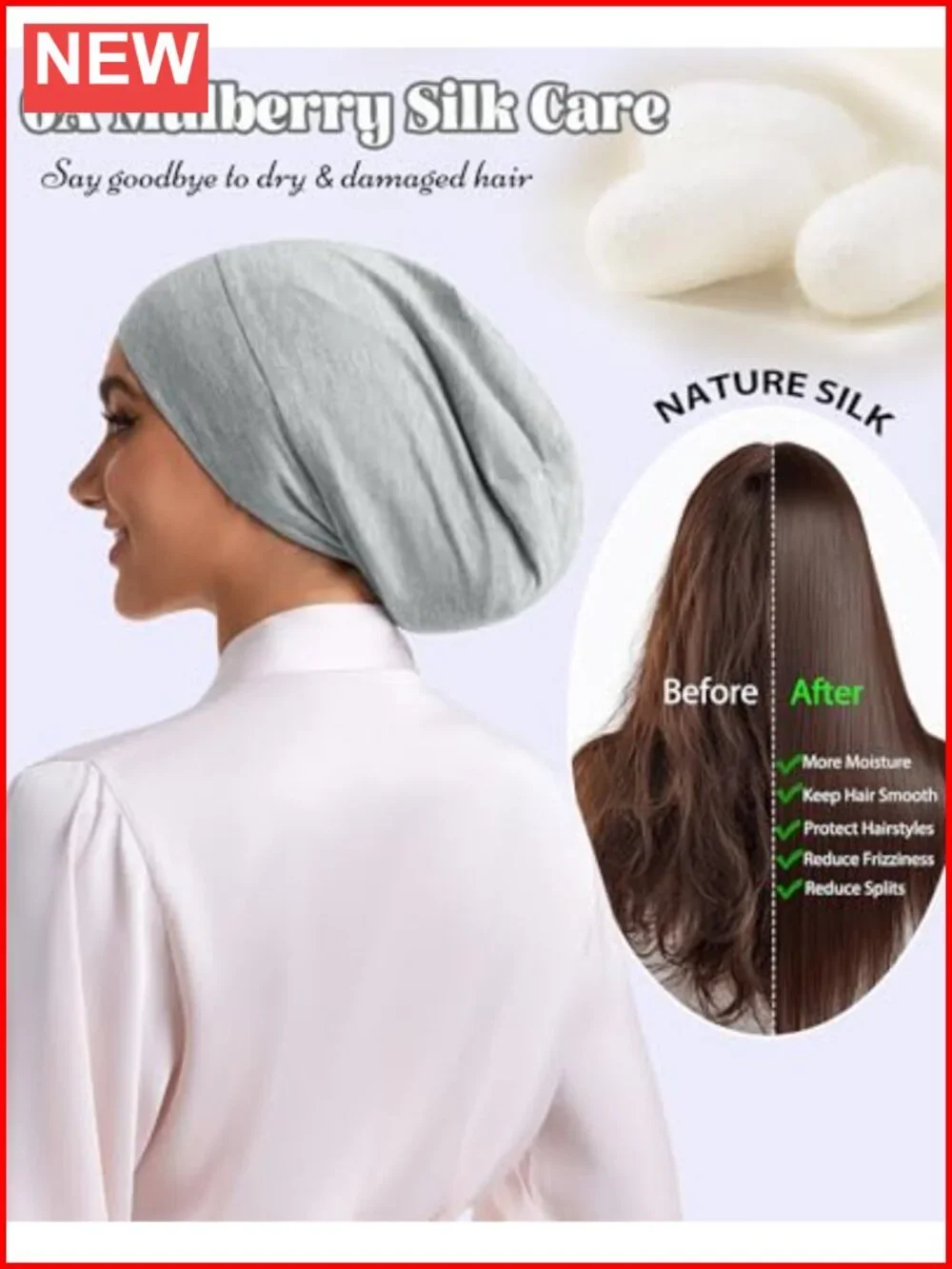 22 Momme 100% Mulberry Silk Sleep Cap Adjustable Night Bonnet for Hair Care